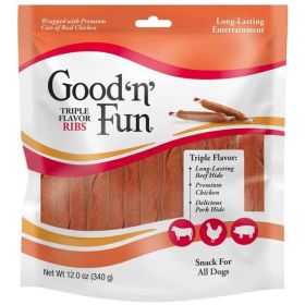 Healthy Hide Good'n' Fun Triple Flavor Ribs Rawhide, Chicken and Pork Hide - 12 oz