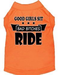 Bitches Ride Screen Print Dog Shirt Orange XL