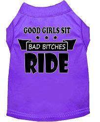 Bitches Ride Screen Print Dog Shirt Purple XL