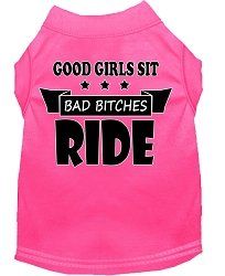 Bitches Ride Screen Print Dog Shirt Bright Pink Med