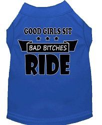 Bitches Ride Screen Print Dog Shirt Blue Lg