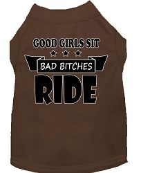 Bitches Ride Screen Print Dog Shirt Brown Lg