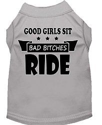 Bitches Ride Screen Print Dog Shirt Grey Lg