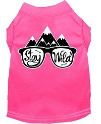 Stay Wild Screen Print Dog Shirt Bright Pink XL