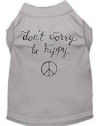 Be Hippy Screen Print Dog Shirt Grey Lg