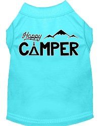 Happy Camper Screen Print Dog Shirt Aqua Med