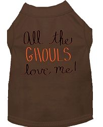 All the Ghouls Screen Print Dog Shirt Brown XL