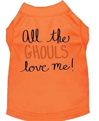 All the Ghouls Screen Print Dog Shirt Orange Lg