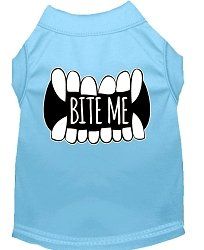 Bite Me Screen Print Dog Shirt Baby Blue Med