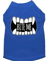 Bite Me Screen Print Dog Shirt Blue Med