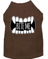 Bite Me Screen Print Dog Shirt Brown Med