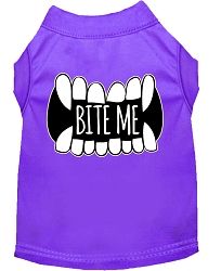 Bite Me Screen Print Dog Shirt Purple Med