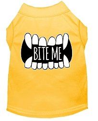 Bite Me Screen Print Dog Shirt Yellow XL