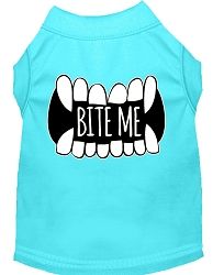 Bite Me Screen Print Dog Shirt Aqua Lg