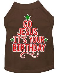 Go Jesus Screen Print Dog Shirt Brown Sm