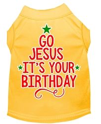 Go Jesus Screen Print Dog Shirt Yellow Sm