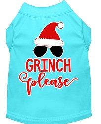 Grinch Please Screen Print Dog Shirt Aqua XL