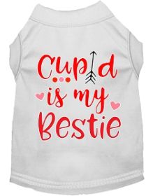 Cupid is my Bestie Screen Print Dog Shirt White Lg