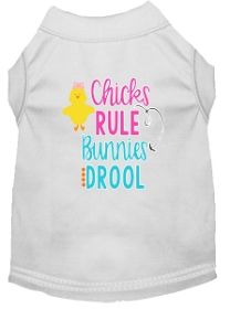 Chicks Rule Screen Print Dog Shirt White Med