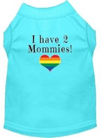 I have 2 Mommies Screen Print Dog Shirt Aqua Med