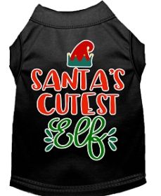 Santa's Cutest Elf Screen Print Dog Shirt Black Med