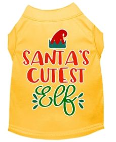 Santa's Cutest Elf Screen Print Dog Shirt Yellow Med