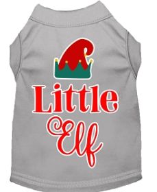 Little Elf Screen Print Dog Shirt Grey Med