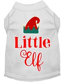 Little Elf Screen Print Dog Shirt White Med