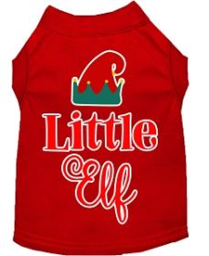 Little Elf Screen Print Dog Shirt Red Lg