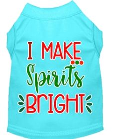 I Make Spirits Bright Screen Print Dog Shirt Aqua Lg