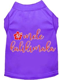 Mele Kalikimaka Screen Print Dog Shirt Purple Lg