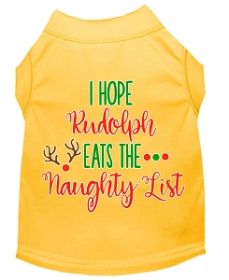 Hope Rudolph Eats Naughty List Screen Print Dog Shirt Yellow Lg