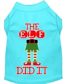 The Elf Did It Screen Print Dog Shirt Aqua Lg