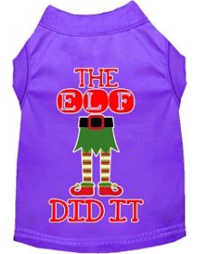 The Elf Did It Screen Print Dog Shirt Purple Lg