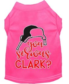 You Serious Clark? Screen Print Dog Shirt Bright Pink Med