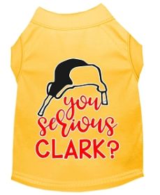 You Serious Clark? Screen Print Dog Shirt Yellow Med