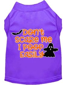 Don't Scare Me, Poops Easily Screen Print Dog Shirt Purple Lg