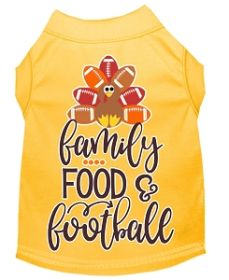 Family, Food, and Football Screen Print Dog Shirt Yellow Med