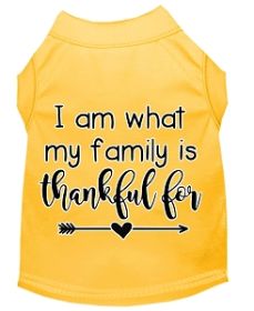 I Am What My Family is Thankful For Screen Print Dog Shirt Yellow Med