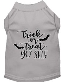 Trick or Treat Yo' Self Screen Print Dog Shirt Grey Lg