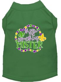 Throw me Something Screen Print Mardi Gras Dog Shirt Green Med