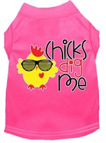 Chicks Dig Me Screen Print Dog Shirt Bright Pink Med