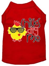 Chicks Dig Me Screen Print Dog Shirt Red Lg