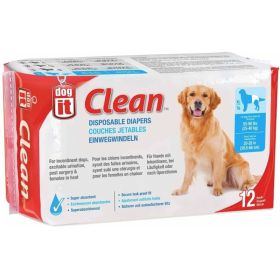 Dog It Clean Disposable Diapers - X-Large - 12 Pack - 55-90 lb Dogs - (20-26" Waist)