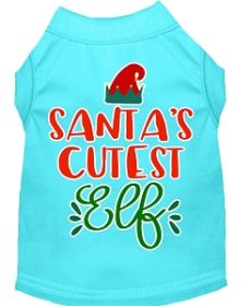 Santa's Cutest Elf Screen Print Dog Shirt Aqua XXL