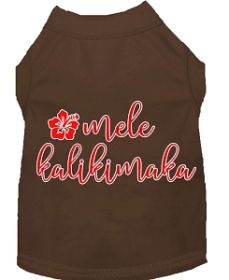 Mele Kalikimaka Screen Print Dog Shirt Brown XXL