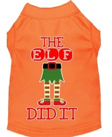 The Elf Did It Screen Print Dog Shirt Orange XXL