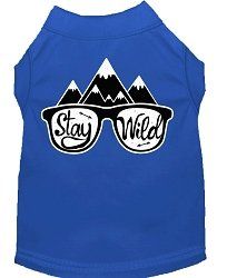 Stay Wild Screen Print Dog Shirt Blue XXXL