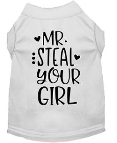 Mr Steal your Girl Screen Print Dog Shirt White XXXL