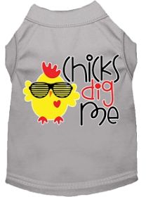 Chicks Dig Me Screen Print Dog Shirt Grey XXL